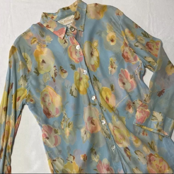 Vintage In Harmony Button Down Floral Sheer Blouse - Picture 6 of 7